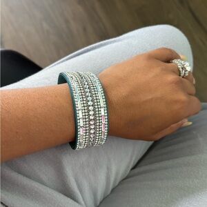 4-4- $25- Elegant Silver and Blue Beaded Bracelet
